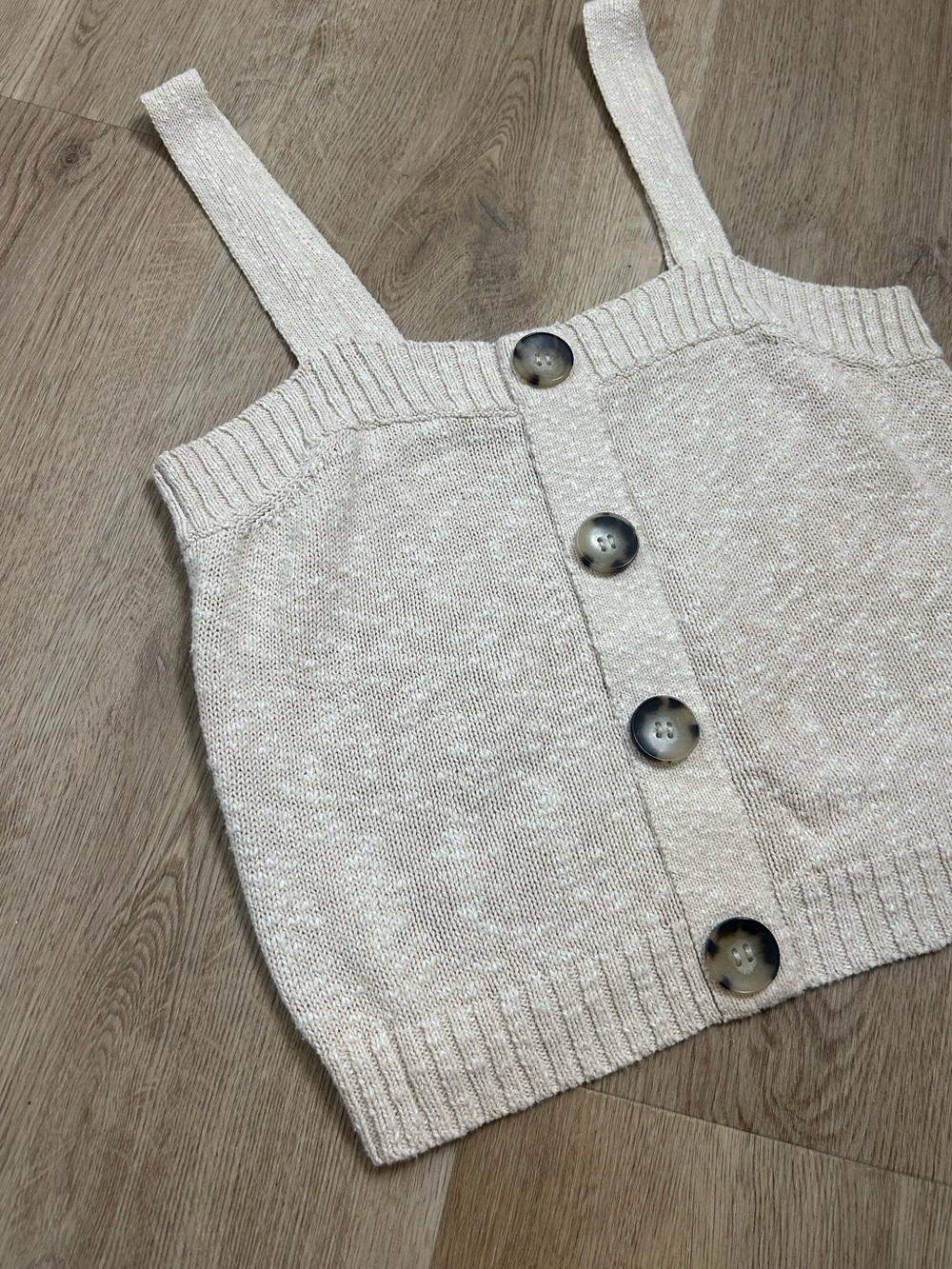 525 American Cotton Linen Textured Chunky Button Down Sweater Tank Neutral